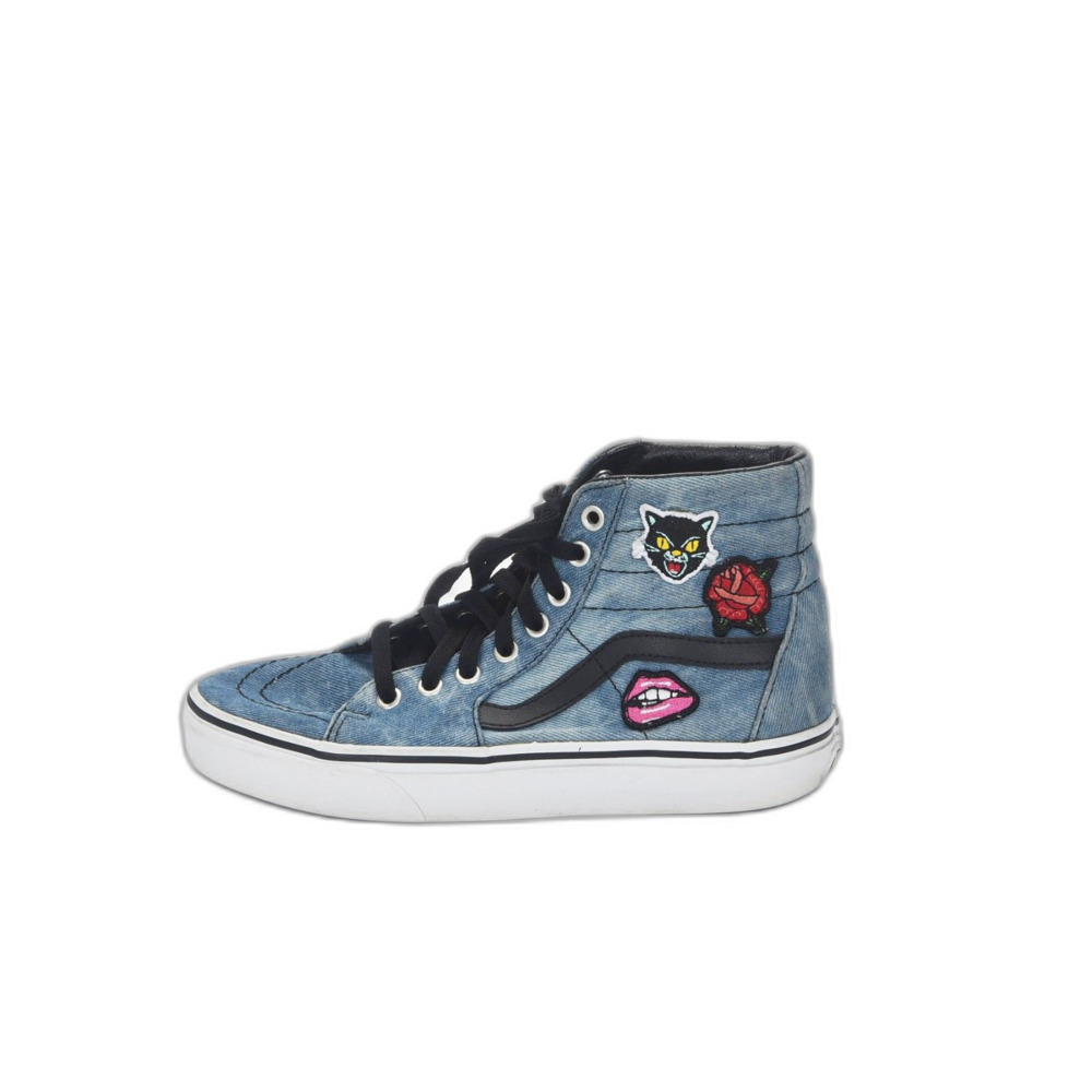 Vans Acid Wash Denim Off the Wall High Top with Patches Size 7.5